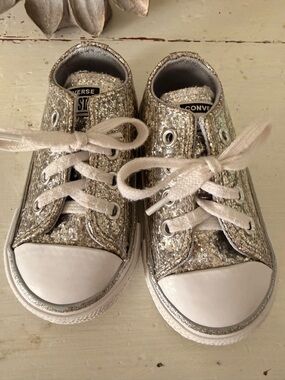 Toddler Converse All Star ' Silver Sequin Low Top Sneakers